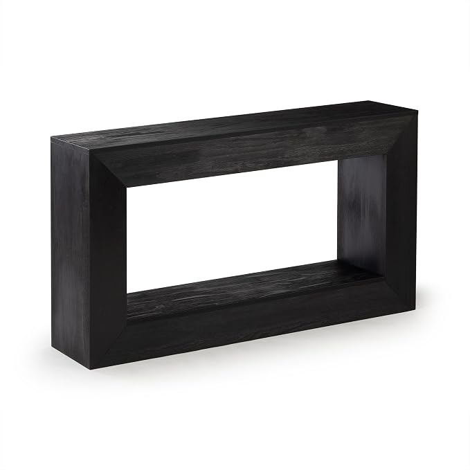 Plank+Beam Grande 56” Console Table with Bottom Shelf, Solid Pine Wood Entryway & Sofa Table, Black Wirebrush Finish