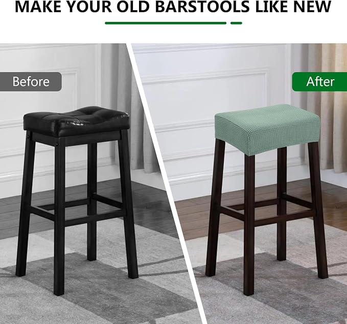 YISUN Stool Covers Rectangle - 2 Pack Stretch Waterproof Saddle Seat Cover Counter Bar Stools Bar Chairs Covers Kitchen Island Chairs Cushion Protector (2, Green)
