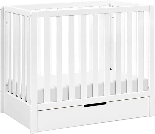 Carter's by DaVinci Colby 4-in-1 Convertible Mini Crib with Trundle Drawer in White, Greenguard Gold Certified, Undercrib Storage
