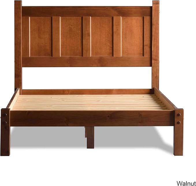 Grain Wood Furniture Shaker Solid Wood Panel Platform Bed, Queen Size, Walnut