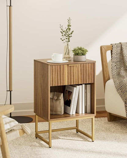 Masupu Fluted Nightstand,Modern Night Stand Wood Bedside Table with Storage Drawer Side End Table for Bedroom,Office,Walnut Brown