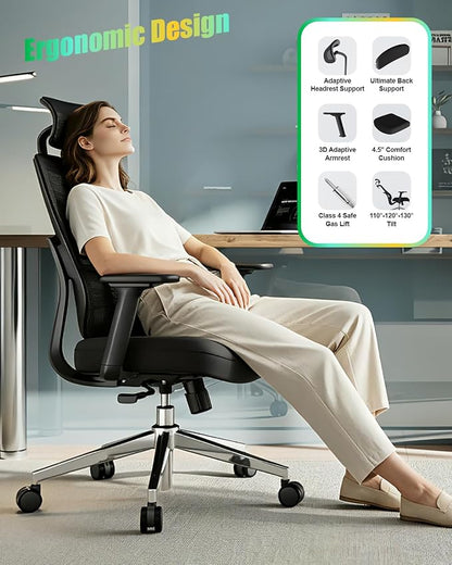 Ergonomic Office Chair, Home Office Desk Chairs, 3D Lumbar Support High Back Desk Chair, Comfortable Computer Chair & Gaming Chair for Office & Home - Black