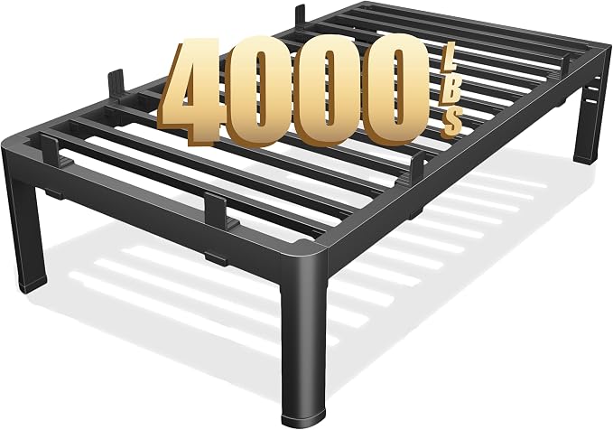 18 Inch Twin XL Bed Frame, Reinforced Heavy Duty Metal Bed Frame Twin XL Size, 4000LBS Rounded Corner & No-Slip Mattress Grip, Squeak-Free Platform Bed Frame with Headboard Holes Easy Assembly
