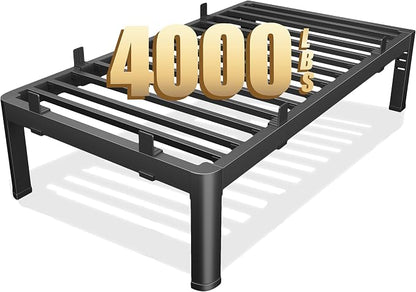 18 Inch Twin Bed Frames, Reinforced Heavy Duty Metal Bed Frame Twin Size, 4000LBS Rounded Corner & No-Slip Mattress Grip, Squeak-Free Platform Bed Frame with Headboard Holes Easy Assembly