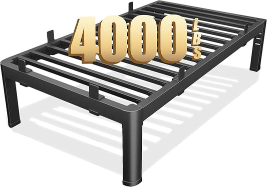 18 Inch Twin Bed Frames, Reinforced Heavy Duty Metal Bed Frame Twin Size, 4000LBS Rounded Corner & No-Slip Mattress Grip, Squeak-Free Platform Bed Frame with Headboard Holes Easy Assembly