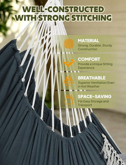Chihee Hammock Chair Hanging Swing Max 500 Lbs 2 Cushions Included Steel Spreader Bar with Anti-Slip Grooves Portable Hanging Chair Side Pocket Large Macrame Bohemian Chair Indoor Outdoor