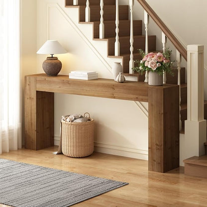 70" Solid Wood Console Table for Entryway, Extra Long Sofa Table | Farmhouse Style, Rectangular, Natural Character Marks, Hand-Made Brushed Finish, for All Room, 10 Mins Easy Assembly
