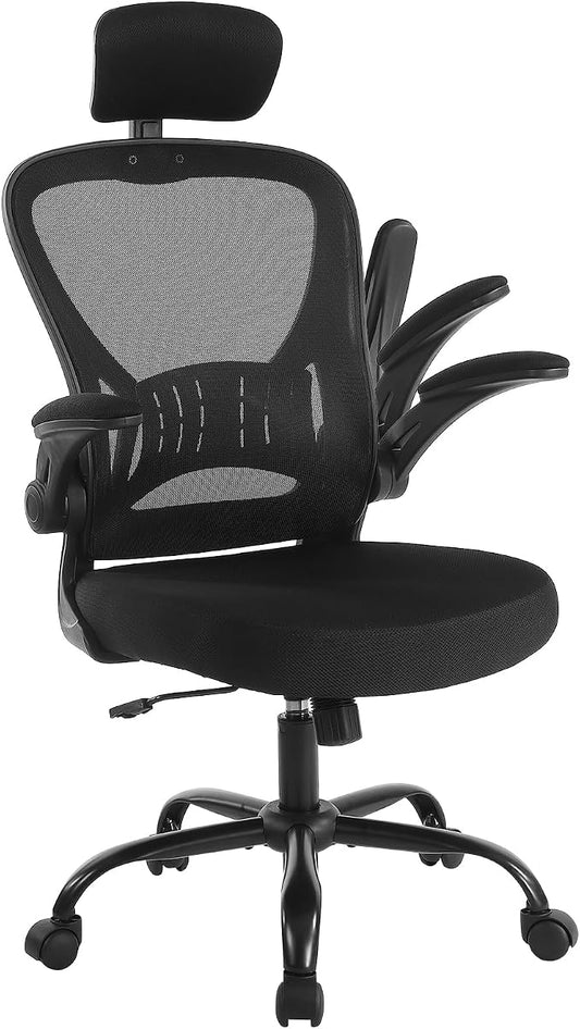 Youhauchair Mesh Office Chair, Ergonomic Computer Chair with Flip-up Arms and Lumbar Support, Height Adjustable Home Office Desk Chairs