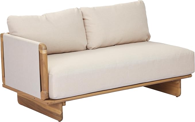 Merax 4 Piece Patio Outdoor Furniture Set, All-Weather V-Shaped Sectional Sofa with Cushions, 1 Coffee Table for Porch, Lawn, Backyard, Balcony, Light Teak+ Beige
