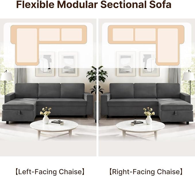 KISLOT 84 Inch Sectional Sleeper Sofa with Pull Out Bed Convertible 2 in 1 Couch with Storage Chaise & USB Charging Comfy L Shaped Modular Couches for Living Room Apartment(2 Box)
