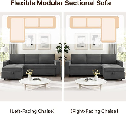 KISLOT 84 Inch Sectional Sleeper Sofa with Pull Out Bed Convertible 2 in 1 Couch with Storage Chaise & USB Charging Comfy L Shaped Modular Couches for Living Room Apartment(2 Box)