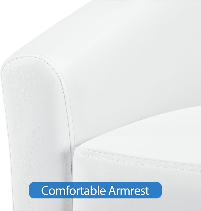 Topeakmart Faux Leather Club Chair, Modern Accent Chair and Cozy Barrel Chair with Sturdy Wood Legs for Living Room Bedroom Reception Room, White