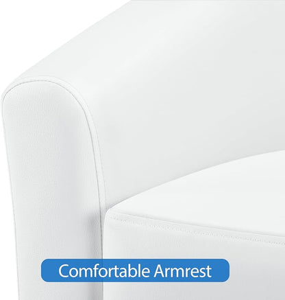 Topeakmart Faux Leather Club Chair, Modern Accent Chair and Cozy Barrel Chair with Sturdy Wood Legs for Living Room Bedroom Reception Room, White