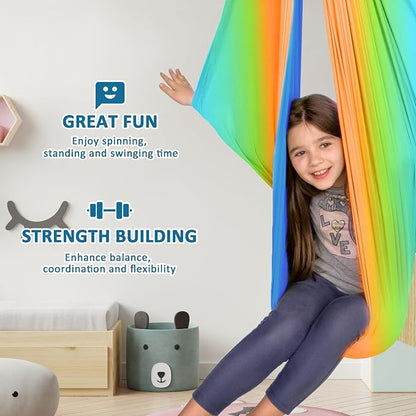 OUTREE Double Layer Therapy Swing with 360 Swivel Hanger, Healing & Relaxing Cuddle Swing for Kids and Adults with Autism, ADHD, Sensory Processing Disorder (Orange-Green Gradient)