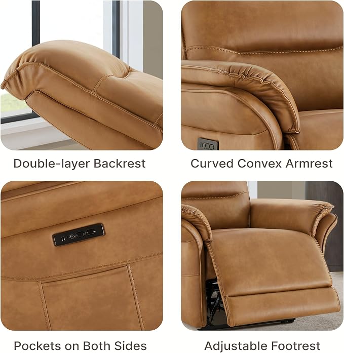 KISLOT Power Recliner Chair with Adjustable Headrest and Footrest, Dual Motor Leather Reclining Chair with USB/Type-C Charging, Zero Gravity Modern Electric Recliner for Adults Living Room Bedroom