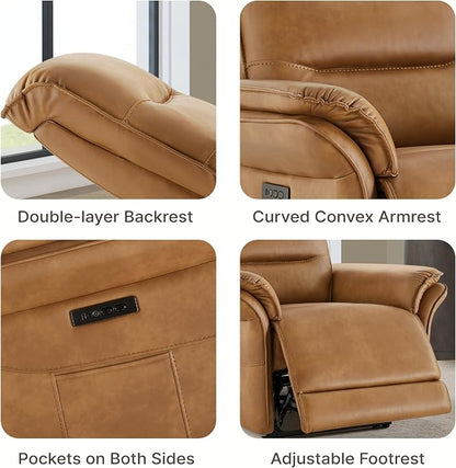 KISLOT Power Recliner Chair with Adjustable Headrest and Footrest, Dual Motor Leather Reclining Chair with USB/Type-C Charging, Zero Gravity Modern Electric Recliner for Adults Living Room Bedroom