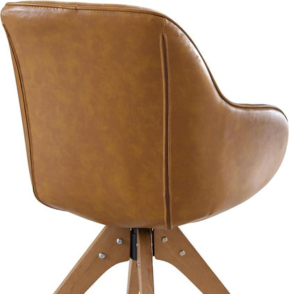 Art Leon Mid Century Modern Swivel Accent Chair with Arms, Beech Wood Legs Leather Upholstered Computer Desk Chair for Small Spaces Home Office Living Room Bedroom, Claybank