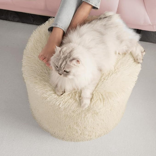 Hansleep Whole Foam Pouf Ottoman, Durable Sturdy Stool with Washable Cover Beige