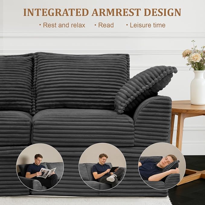 Upgrade Boneless Couch with Storage, Extra Deep&High Seat Modular Sectional Sofa 3 Seater L Shaped Cloud Couch with Ottoman, Tool-Free Assembly Sectional Couches for Living Room, Dark Grey