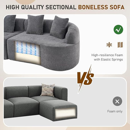Furnimart 112" Curved Couches for Living Room, Modern Chenille 4-Seater Sectional Sofa Deep Seat with 4 Throw Pillows, Plush Modular Couch, No Assembly Needed, Dark Grey