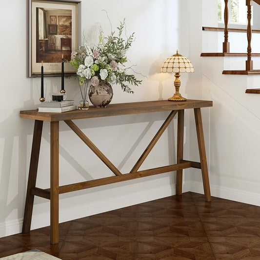 Wnutrees 63" Farmhouse Solid Wood Console Tables, Rustic Hallway Table, Solid Firwood Sofa Table for Entryway, Living Room, Easy Assembly, Natural