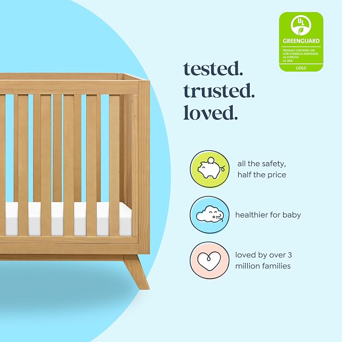 Davinci Otto 3-in-1 Convertible Baby Crib, GREENGUARD Certified, Honey | Converts to Toddler Bed & Daybed, 4 Adjustable Mattress Heights - Toddler Conversion Kit Sold Separately, Easy to Assemble