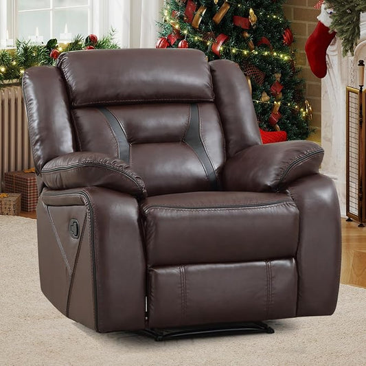 EBELLO Faux Leather Manual Recliner Chair, Modern Design Single Reclining Sofa Chair with Comfortable Armrest and Backrest, Furniture for Living Room, Bedroom, Dark Brown