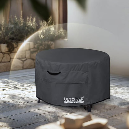ULTCOVER Patio Fire Pit Table Cover Round 40 inch Outdoor Waterproof Fire Bowl Cover, Black