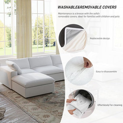 Cloud Modular Sectional Sofa Couch,U Shaped Couch 5 Seater for Living Room,120" Convertible Couches with Storage Ottoman, Covers Washable&Replaceable,White