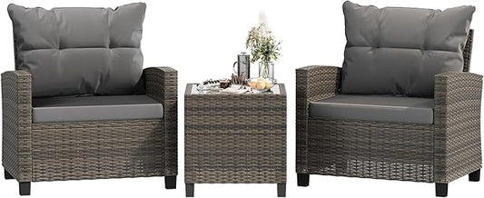 Shintenchi 3 Pieces Patio Furniture Set 3 Pieces PE Rattan Wicker Chairs with Table Outdoor Furniture for Backyard/Garden/Poolside/Outdoor Restaurant Gary Rattan with Gary Cushion
