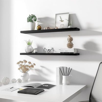 YYWUOJJ Wood Floating Shelves for Wall Decor, Rustic Wall Shelves for Bedroom Bathroom Kitchen Living Room, Set of 4 Black 36 Inch