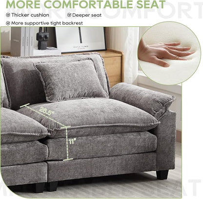 Oprisen 53" Modular Sectional Sofa, Comfy Cloud Couch Sectional Sofa with Ottoman, Chenille Sofa Sleeper Deep Seat Sofa with Throw Pillows for Living Room (Light Gray)