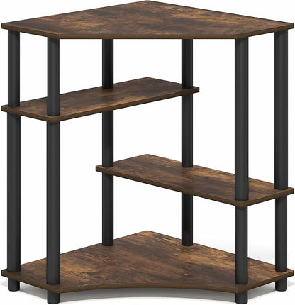Furinno Turn-N-Tube Desk, Corner Gaming Desk with Storage Shelves, Toolless Assembly Computer Desk with Open Shelf, Office Desk for Home Office, Bedroom, Amber Pine
