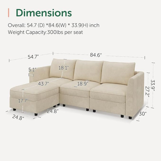 HONBAY Modular Sectional Sofa with Storage L Shaped Sectional Sofa, Convertible Couches for Living Room - Beige