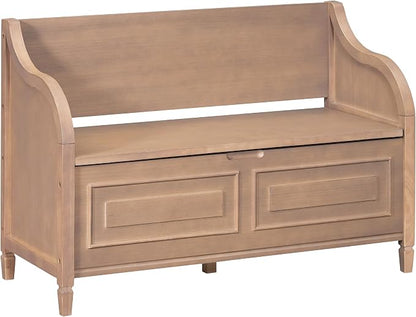 Knocbel Rustic Entry Storage Bench with Hidden Compartments and Removable Cushion, Wooden Entryway Hallway Foyer Shoe Bench Bedroom End of Bed Bench, 250lbs Weight Capacity (Brown)