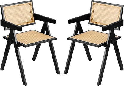Tiita Rattan Accent Chairs, Mid Century Modern Dining Chairs Set of 2, Bamboo Living Room Chair for Reading Room Dining Kitchen, Black