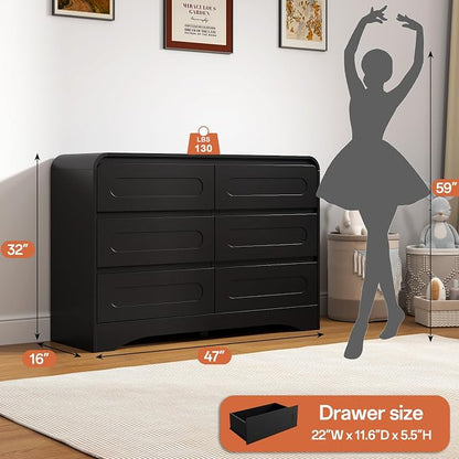 4 Pcs Bedroom Set, Dresser and Nightstand Sets | Including Modern Wooden Tall 6 Drawer Dressers, Wide 6 Drawers Dresser & Night Stand Set of 2 for Bedroom, Black