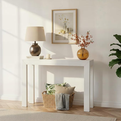 Plank+Beam Modern Solid Wood Console Table, 46 Inch, Sofa Table, Narrow Entryway Table for Hallway, Behind The Couch, Living Room, Foyer, Easy Assembly, White