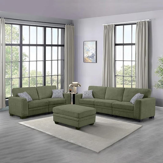 Legend Vansen Oversized Modular Sectional Sofa,6 Seat U Shaped Couch with Ottoman,Corduroy Sofa with Deep Seat,Convertible Large Sectional Couches for Living Room (Olive, L2+3)
