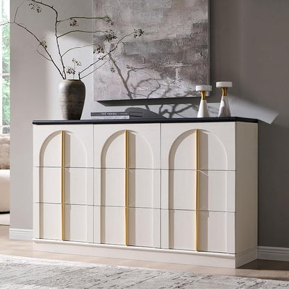 ACCOHOHO Arched Dresser for Bedroom with 9 Drawers, 52" Wide Modern Chest of Drawers with Rounded Edge & Metal Handles, Wood Storage Closet Dressers TV Stand for Living Room, Hallway, White