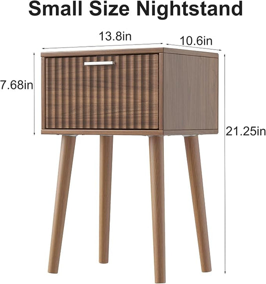 LAATOOREE Nightstands Set of 2, Small Fluted Side Table, Bedside Table with Solid Wood Feet; Modern Mid-Century End Table for Bedroom, Small Space