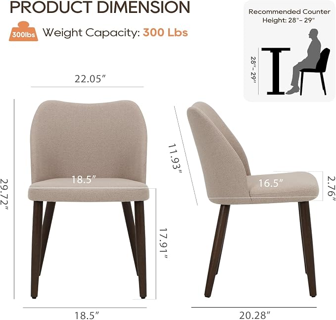 COLAMY Dining Chairs Set of 2, Upholstered Fabric Kitchen Chairs with Curved Back, Padded Seat and Solid Wood Legs, Modern Dining Chair for Kitchen Dining Room, Camel