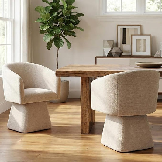 VKNOW Upholstered Swivel Dining Chairs Set of 2, Modern Dining Room Chairs with Barrel Back, Accent Arm Chair for Dining Room, Living Room, Bedroom, Vanity, Khaki