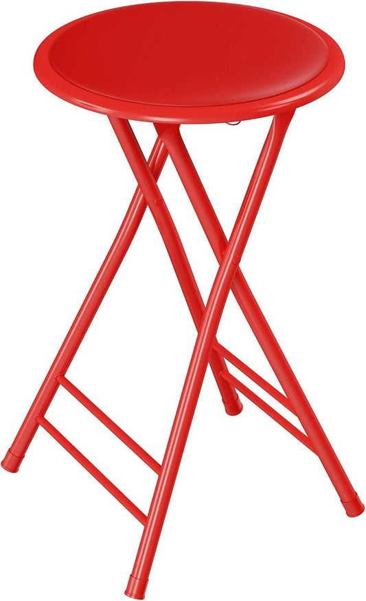 Lavish Home Folding Stool - Backless 24-Inch Stool with 225lb Capacity for Kitchen or Rec Room - Portable Indoor Counter Bar Stools (Red)