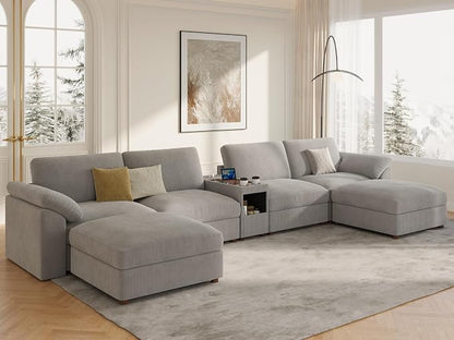 EASE MOOSE Oversized U Shape Sectional Modular Sofa, Extra Large Deep Seat Couch Modular Removable Washable Sectional Couch,Light Gray