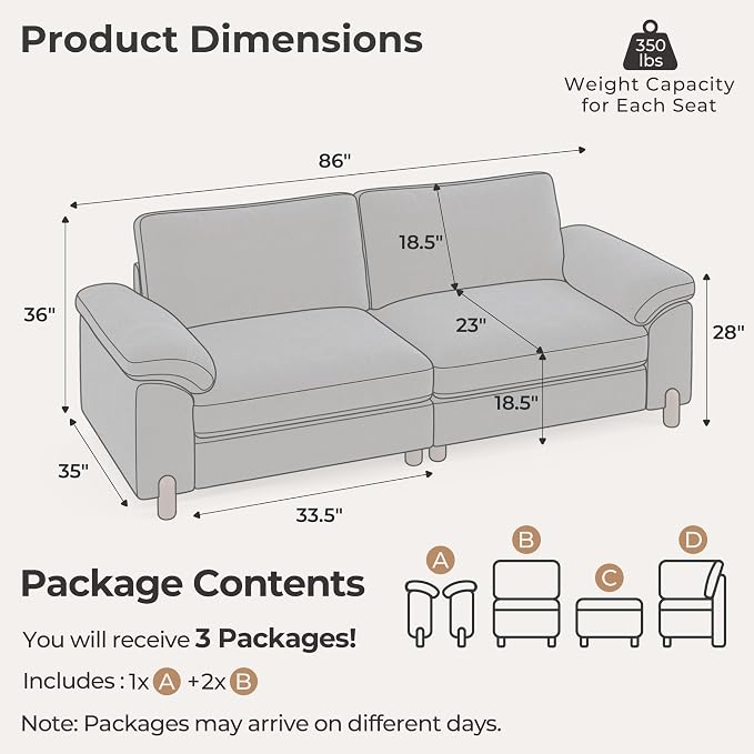 SITJOY Large Cloud Couch, 86" Wide 2 Seater Loveseat, Chenille in Navy Blue | Detachable and Washable Chenille Cover Sectional Sofas for Living Room, Deep Seat Wide Couch