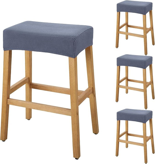 YISUN Stool Covers Rectangle - 4 Pack Stretch Waterproof Saddle Seat Cover Counter Bar Stools Bar Chairs Covers Kitchen Island Chairs Cushion Protector (4, Dark Gray)