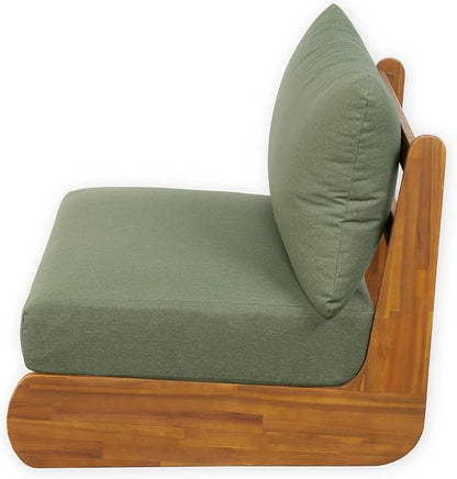 Merax Outdoor All-Weather Acacia Wood Single Sofa with Cushion, Patio Lounge Chair for Porch, Lawn, Backyard, Balcony, Green+Teak