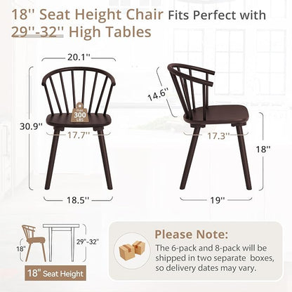 LUE BONA Espresso Dining Chairs Set of 8, Farmhouse Wood Dining Chairs with Semicircular Backrest, Spindle Dining Chair for Kitchen and Dining Room, 18 Inch