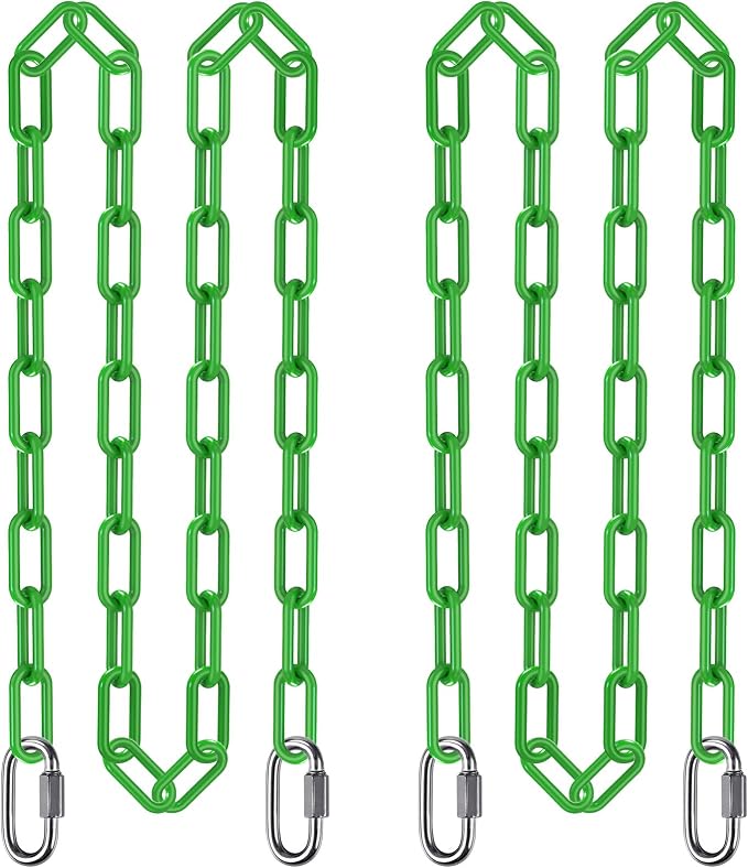 SELEWARE 2 Pack 100 Inch Hanging Swing Chain with 4 Carabiners, 1000LB Capacity Plastic Coated Hanging Chains, Hammock Hardware Kit for Swing, Hanging Chair, Punching Bags, Indoor Outdoor Gym (Green)